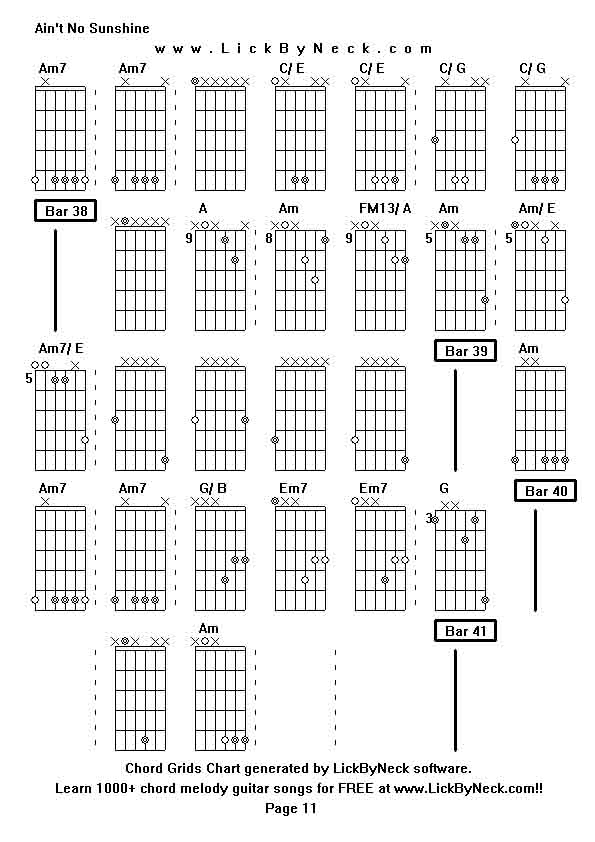 Chord Grids Chart of chord melody fingerstyle guitar song-Ain't No Sunshine,generated by LickByNeck software.